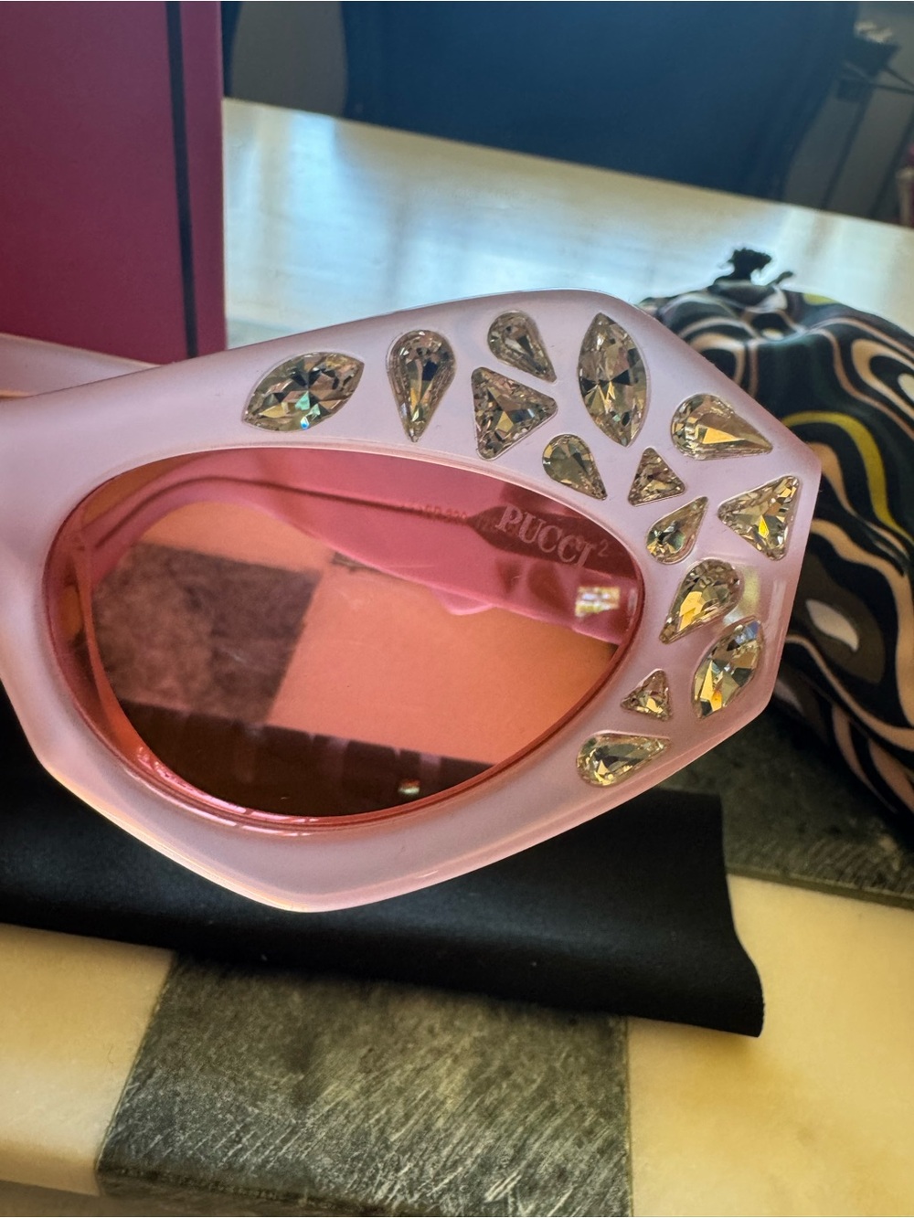 PUCCI Limited Edition Pink Crystal-Embellished Cat Eye Sunglasses New - Picture 4 of 12